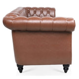 ZUN 84.65"BROWN PU Rolled Arm Chesterfield Three Seater Sofa. W68035343