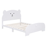 ZUN Full Size Wood Platform Bed with Bear-shaped Headboard and Footboard,White WF307088AAK
