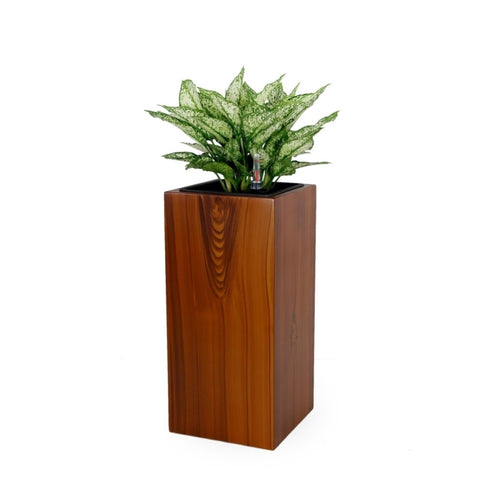 ZUN 13" Composite Self-watering Square Planter Box - High - Dark Wood B046P144679