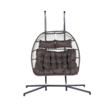 ZUN 2 Person Outdoor Rattan Hanging Chair Patio Wicker Egg Chair W87471510