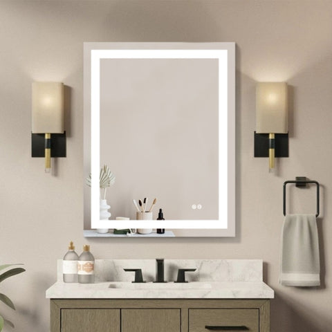 ZUN 28x36 Inch LED Lighted Bathroom Mirror with 3 Colors Light, Wall Mounted Bathroom Vanity Mirror with W156267688