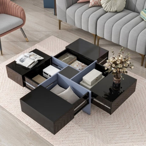 ZUN ON-TREND Unique Design Coffee Table with 4 Hidden Storage Compartments, Square Cocktail Table with WF305182AAB