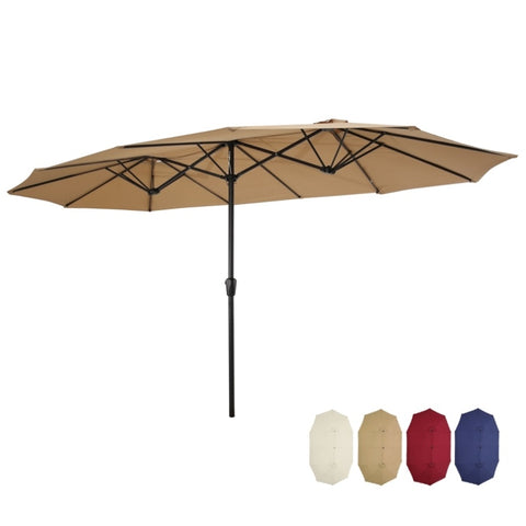 ZUN 15x9ft Large Double-Sided Rectangular Outdoor Twin Patio Market Umbrella w/Crank- taupe W41917528