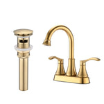 ZUN 4 inches Centerset Bathroom Faucet 360&deg; Swivel Spout, with Pop Up Drain - Brushed Gold W122470331