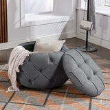 ZUN Large Button Tufted Woven Round Storage Ottoman for Living Room & Bedroom,17.7"H Burlap Grey W1170101817