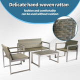 ZUN Full aluminum woven rattan double sofa+coffee table W2298P147341