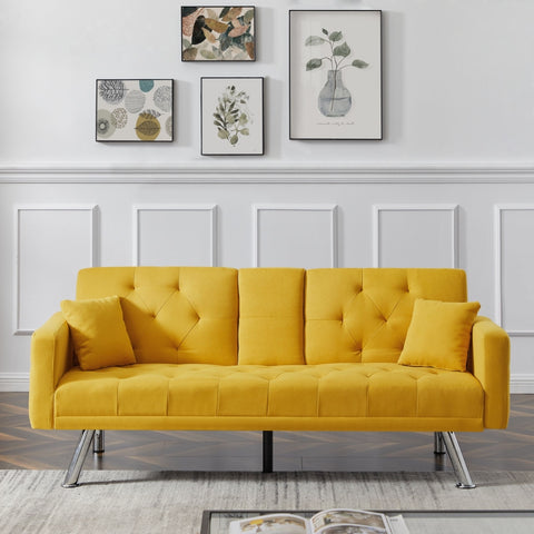 ZUN Multi-functional linen sofa bed-Yellow 44235935