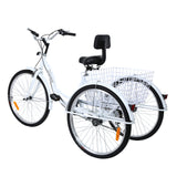 ZUN 26" 7-Speed Adult Tricycle Trike 3-Wheel Bike w/Basket for Shopping White 20250589