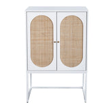 ZUN Natural Rattan 2 Door high cabinet, Built-in adjustable shelf, Easy Assembly, Free Standing Cabinet W68840159