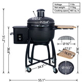 ZUN 24 "Ceramic Pellet Grill with 19.6" diameter Gridiron Double Ceramic Liner 4-in-1 Smoked Roasted BBQ ET299476BLK