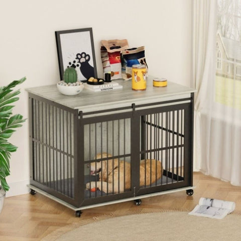 ZUN Furniture dog crate sliding iron door dog crate with mat. W1162121386