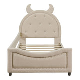 ZUN Teddy Fleece Twin Size Upholstered Daybed with OX Horn Shaped Headboard, Beige WF308906AAA