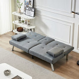 ZUN Linen Fabric Modern Sofa Bed Futon Couch Bed Folding Recliner Sleeper Reversible Loveseat W1422131950