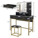 ZUN FCH Large Vanity Set with 10 LED Bulbs, Makeup Table with Cushioned Stool, 3 Storage Shelves 2 16283286