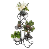 ZUN 4 Potted Rounded Flower Metal Shelves Plant Pot Stand Decoration for Indoor Outdoor Garden Black 69287047