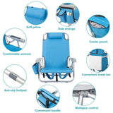 ZUN 63*65*82cm Short Oxford Cloth Silver White Aluminum Tube Bearing 100kg Beach Chair Blue 13123085