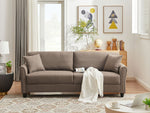 ZUN Light Brown Linen, Three-person Indoor Sofa, Two Throw Pillows, Solid Wood Frame, Plastic Feet 60716529