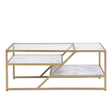 ZUN Golden Coffee Table with Storage Shelf, Tempered Glass Coffee Table with Metal Frame for Living W82151003