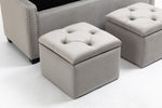 ZUN Set of 3 47.5" Wide Upholstered Storage Ottoman with Tufted Top and Solid Wood Legs Gray W28662794