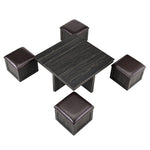 ZUN Coffee Table with 4 Storage Stools, Space Saving Living Room Folding Dining Table, Office Desk, W1781114098