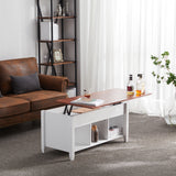 ZUN Lift Top Coffee Table Modern Furniture Hidden Compartment and Lift Tabletop Brown White 71671201