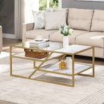 ZUN Golden Coffee Table with Storage Shelf, Tempered Glass Coffee Table with Metal Frame for Living W82151003