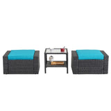 ZUN Coffee Table Wicker Patio Ottomans Furniture Set Black Ottoman Foot Stool For Living Room Pool W1828P149773