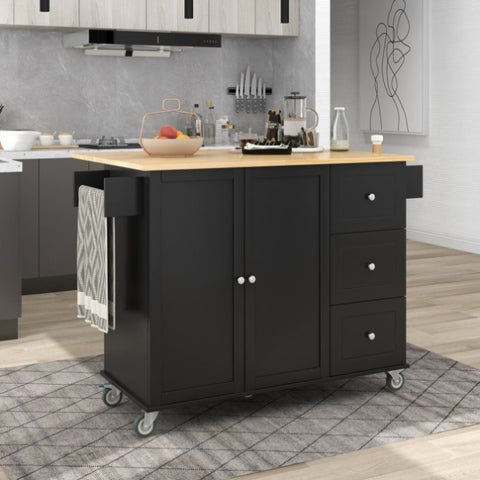 ZUN Rolling Mobile Kitchen Island with Solid Wood Top Locking Wheels,52.7 Inch Width,Storage Cabinet WF287035AAB