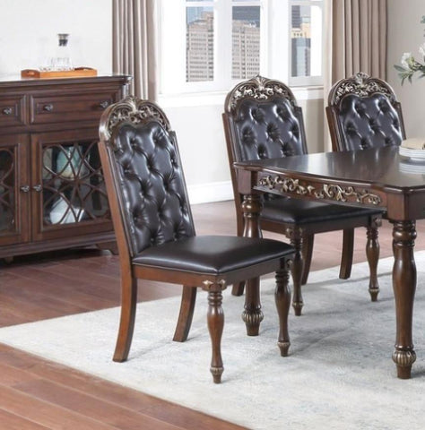 ZUN Majestic Formal Set of 2 Side Chairs Brown Finish Rubberwood Dining Room Furniture Intricate Design B011138659