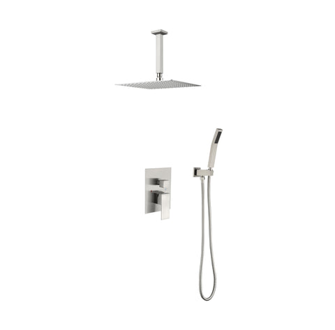 ZUN Ceiling Mounted Shower System Combo Set with Handheld and 12"Shower head W928104638