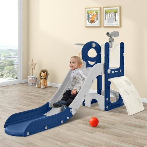 ZUN Kids Slide Playset Structure 5 in 1, Freestanding Spaceship Set with Slide, Telescope and Basketball PP321358AAC