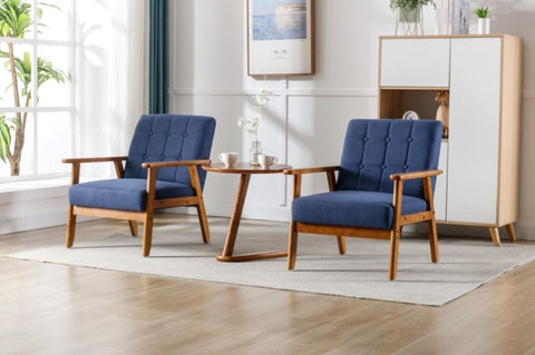ZUN Accent Chairs Set of 2 with Table, Mid Century Modern Accent Chair, Wood and Fabric Armchairs W153982258