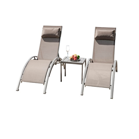 ZUN Pool Lounge Chairs Set of 3, Adjustable Aluminum Outdoor Chaise Lounge Chairs with Metal Side Table, W1859109833