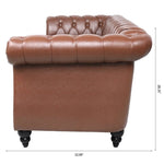 ZUN 84.65"BROWN PU Rolled Arm Chesterfield Three Seater Sofa. W68035343