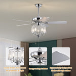 ZUN 52 Inch Crystal Ceiling Fan , Modern Electrical Fan with 5 Wood Reversible Blades, 4 Bulbs Not W1592122690