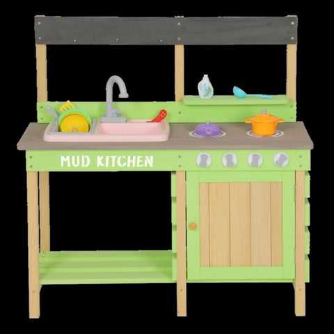 ZUN Wooden Kids Kitchen Playset, Indoor Outdoor Pretend Mud Kitchen Set for Toddler, Play Kitchen Toy W1390112743