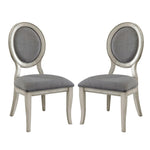 ZUN Set of 2 Padded Gray Fabric Dining Chairs in Antique White Finish B016P156827