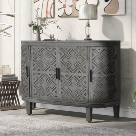 ZUN U-Style Accent Storage Cabinet Sideboard Wooden Cabinet with Antique Pattern Doors for Hallway, WF298818AAE