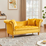 ZUN Velvet Sofa Stool with 2 Pillows in Yellow 81732857