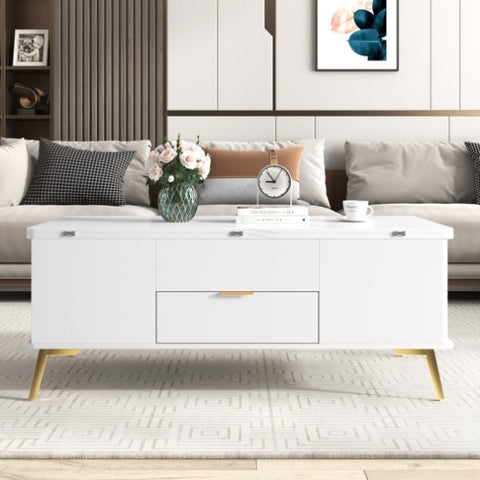 ZUN Modern Lift Top Coffee Table Multi Functional Table with Drawers in White WF307471AAK