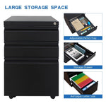 ZUN 3 Drawer File Cabinet with Lock, Steel Mobile Filing Cabinet on Anti-tilt Wheels, Rolling Locking W25270524