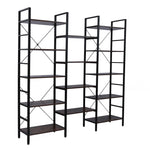 ZUN Triple Wide 5-Shelf Bookcase, Etagere Large Open Bookshelf Vintage Industrial Style Shelves Wood and 18240517