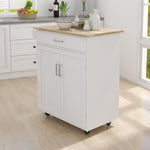 ZUN Kitchen island rolling trolley cart with Adjustable Shelves and towel rack rubber wood table top W28235386