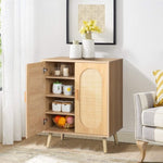 ZUN Modern Rattan Shoe Storage Cabinet with Double Doors and Adjustable Shelves, Accent Cabinet for 24395179