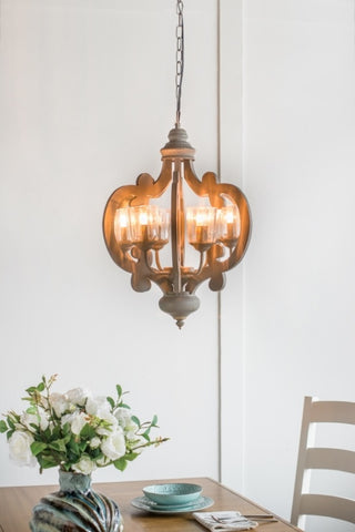 ZUN Farmhouse Chandelier, 6-Light Wood Chandelier Pendant Light Fixture with Adjustable Chain for Dining W2078137920