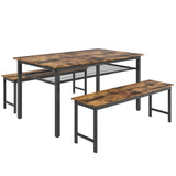 ZUN 3 Pieces Farmhouse Kitchen Table Set with Two Benches, Metal Frame and MDF Board W57868889