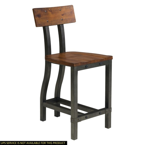 ZUN Rustic Brown and Gunmetal Finish Wooden Counter Height Chairs 2pc Set Industrial Design Dining B01163350