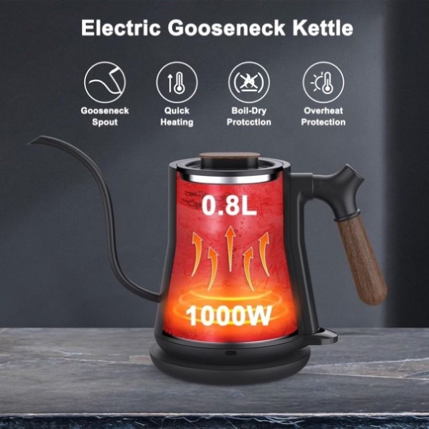 Electric Gooseneck Kettle 100% Stainless Steel BPA-Free Tea Kettle
