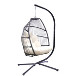 ZUN Outdoor Patio Wicker Folding Hanging Chair,Rattan Swing Hammock Egg Chair With Cushion And Pillow 59642009