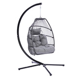 ZUN Outdoor Patio Wicker Folding Hanging Chair,Rattan Swing Hammock Egg Chair With C Type Bracket, With 32571175